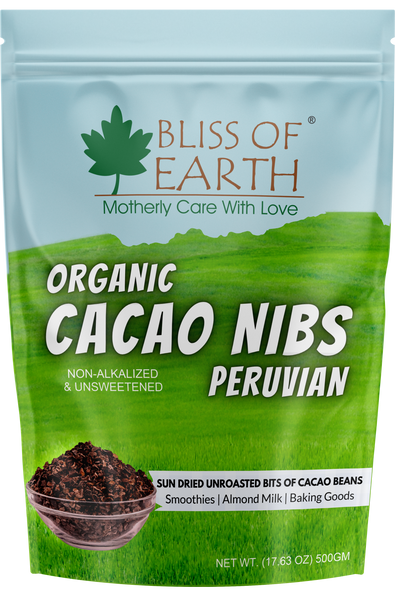 Bliss of Earth Cacao Nibs Organic Sun Dried, Unroasted, Non-Alkalized & Unsweetened Great for Baking, Smoothie & Snacking Exquisite Flavor Superfood 500gm
