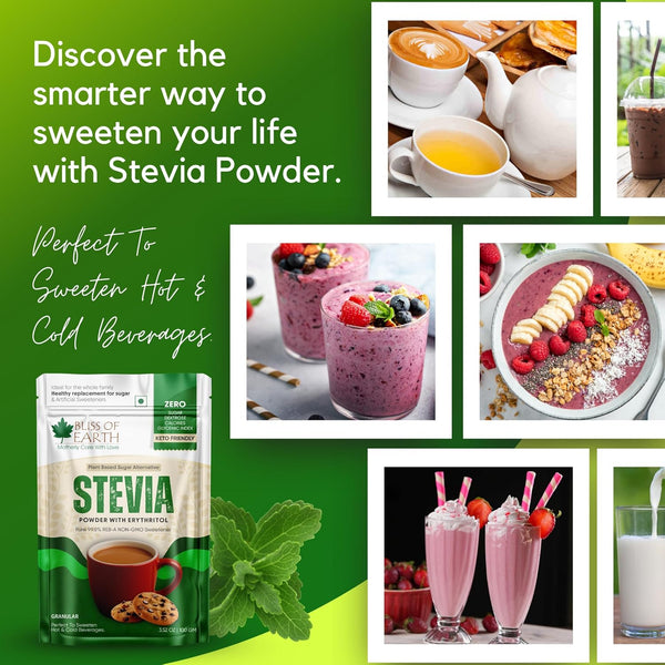 Bliss of Earth Stevia Powder – Sugar Free Stevia with Zero Calorie Sugar Substitute, 100g | Sweetener for Tea, Coffee, Baking, Keto & Diabetic-Friendly