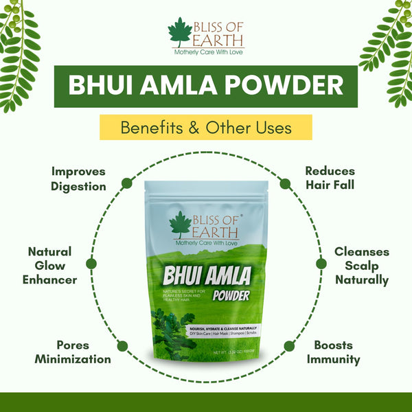 Bliss of Earth Bhui Amla Powder 100g Herbal for Skin Care, Hair Masks, Shampoos & Scrubs Hydrates, Nourishes & Amla Powder for Hair Growth