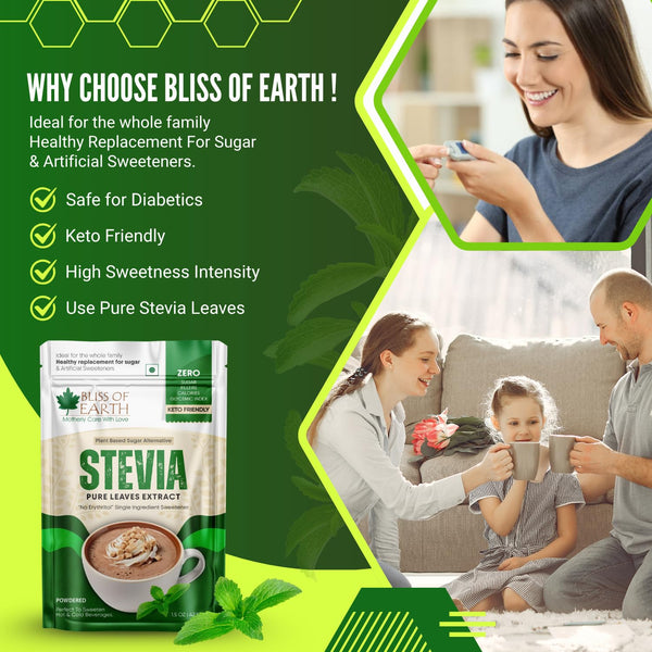 Bliss of Earth Pure Stevia Extract Powder Without Erythritol, Natural Zero Calorie Sweetener, Diabetic Safe Sugar Alternative, Keto Friendly, High Purity Stevia Leaf Extract, 42.52g