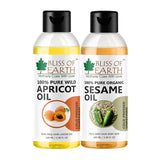 BLISS OF EARTH Wildcrafted Himalayan Apricot Oil 100ML+100% Organic Sesame Oil 100ML Coldpressed & Unrefined (Pack of 2)
