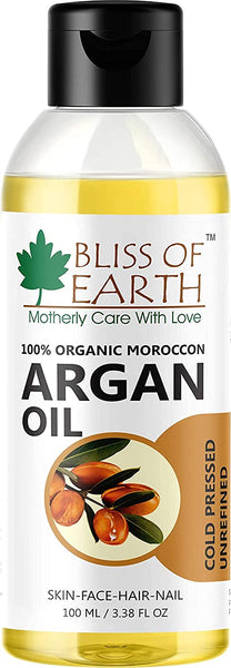 Bliss of Earth™ 100% Pure Natural Jojoba Oil+Organic Argan Oil Of Morocco For Face, Hair & Skin, Cold Pressed & Unrefined, 100ml (Pack of 2)