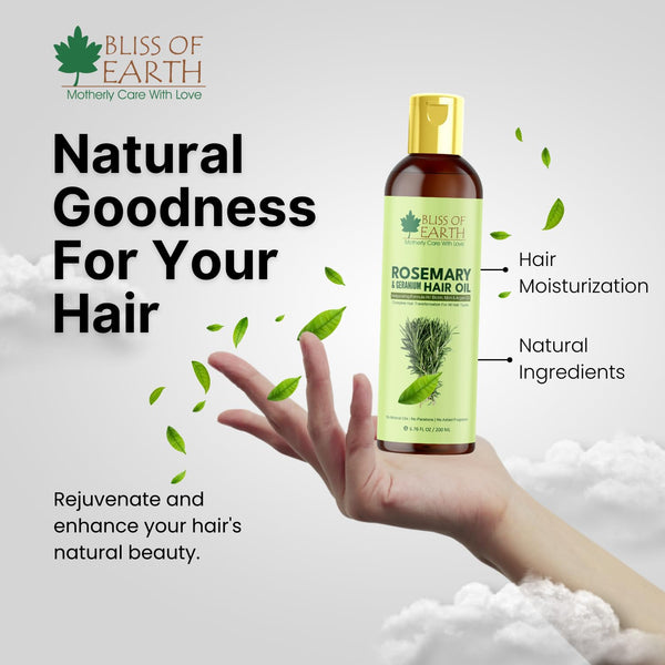 Bliss of Earth Rosemary Oil For Hair Growth With Biotin, Lavender & Geranium Essential Oils, Blend of 20 Herbs To Promotes Healthy Scalps & Hair, No Mineral Oil, 200ml