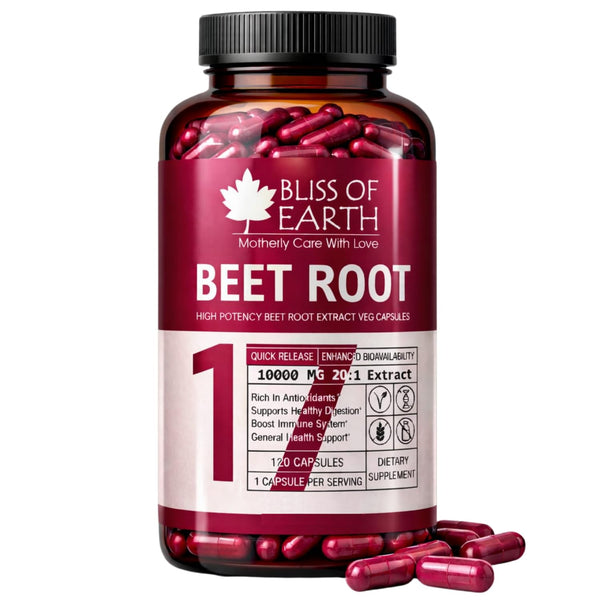 Bliss of Earth BeetRoot Capsules | 120 Veg Capsules 10000 mg (20:1) | Rich Antioxidant Capsule | Supports Energy, Digestion & Overall Wellness | Plant Based Supplement