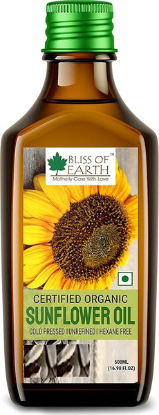 Bliss of Earth 500ML Organic Mustard Oil+500ML Certified Organic Sunflower Oil for Cooking, Cold Pressed, Hexane Free(Pack of 2)