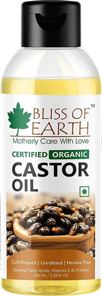 Bliss of Earth 100ML Certified Organic Castor Oil + 100ML Organic Argan Oil Of Morocco For Face, Hair & Skin, Cold Pressed (Pack of 2)