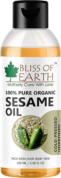 Bliss of Earth 100ML Organic Mustard Oil For Hair Growth +100% Organic Sesame Oil 100ML. Coldpressed & Unrefined (Pack of 2)