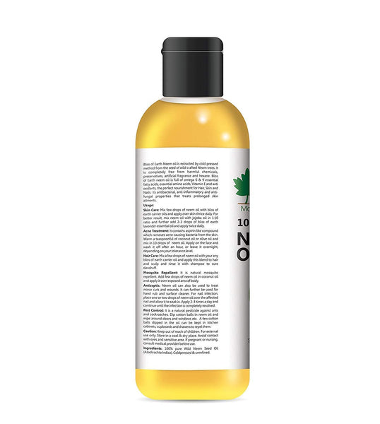 Bliss of Earth Certified 100ML Organic Castor Oil+100% Pure Wild Crafted Neem Oil 100ml Coldpressed, Unrefined | Great for Haircare, Skincare, (Pack of 2)