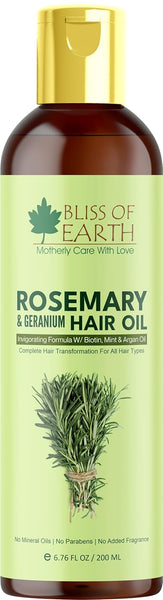 Bliss of Earth Rosemary Oil For Hair Growth With Biotin, Lavender & Geranium Essential Oils, Blend of 20 Herbs To Promotes Healthy Scalps & Hair, No Mineral Oil, 200ml