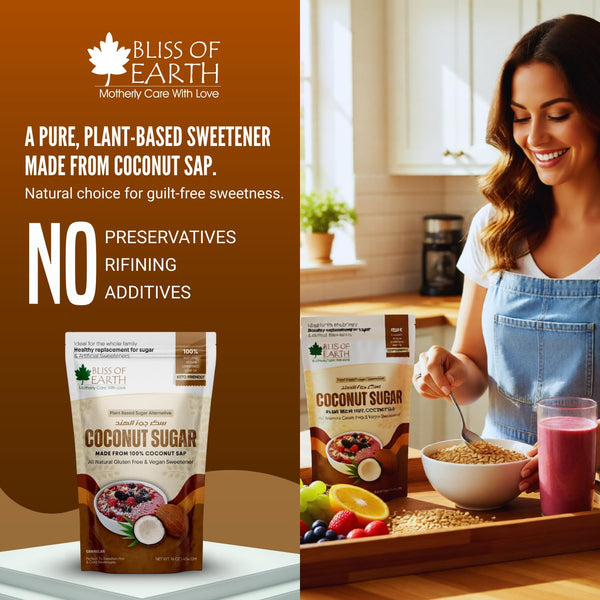 Bliss of Earth Coconut Sugar 454gm Natural Unrefined & Vegan Palm Sugarg Sweetener Gluten-Free & Keto Friendly Sugar Substitute Natural Sugar for Coffee, Tea, Baking & Smoothies