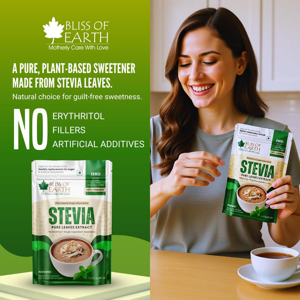 Bliss of Earth Pure Stevia Extract Powder Without Erythritol, Natural Zero Calorie Sweetener, Diabetic Safe Sugar Alternative, Keto Friendly, High Purity Stevia Leaf Extract, 42.52g