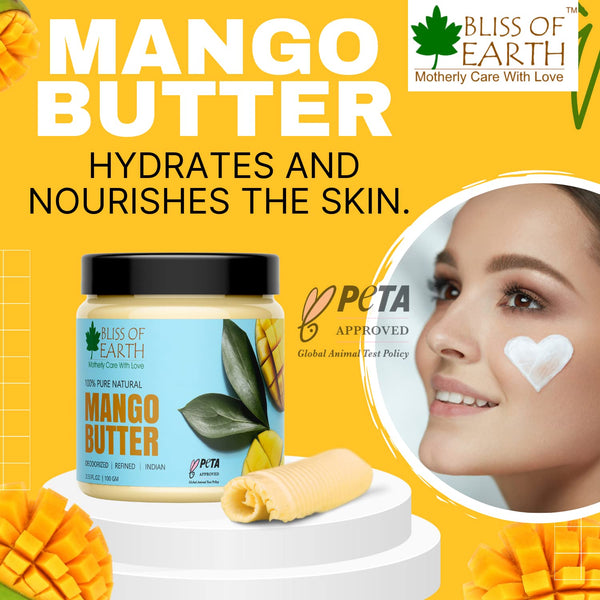 Bliss of Earth Shea Butter + Mango Butter Great For Skin & and Hair care | Stretch Mark | Skin Smoothing | Moisturizer | DIY Products 100gm Each(Pack of 2)