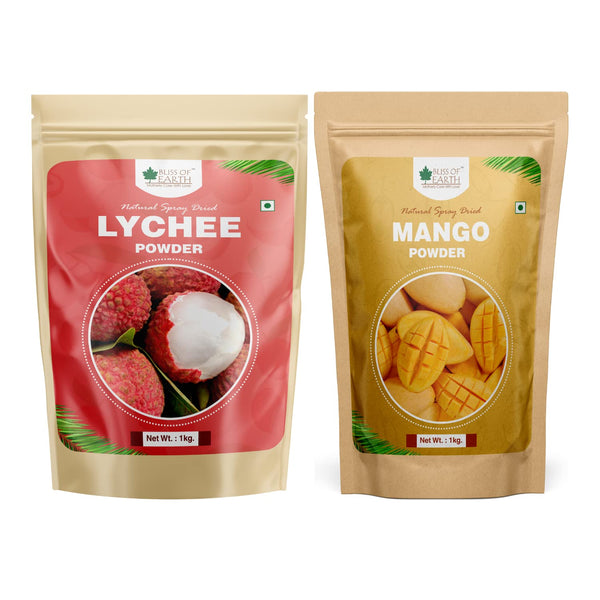 Bliss of Earth 1kg LYCHEE litchi Powder + 1kg Mango Powder Natural Spray Dried Vitamin A & C Rich Boost your Immunity
