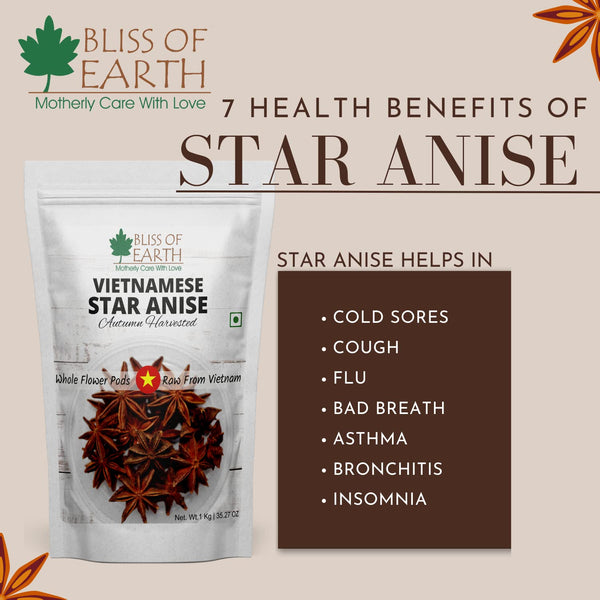 Bliss of Earth Vietnamese 200gm star anise chakra phool + 250gm Organic Lakadong Turmeric Powder great for cooking and health(Pack of 2)