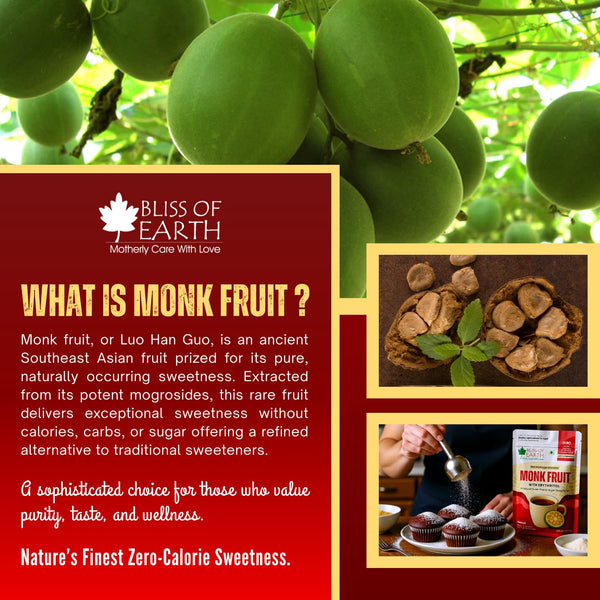 Bliss of Earth Monk Fruit Sweetener with Erythritol 100gm (Golden), 1:1 Zero Calorie Sugar Alternative, Keto Friendly, No Aftertaste, Zero Glycaemic Natural Sweetener,