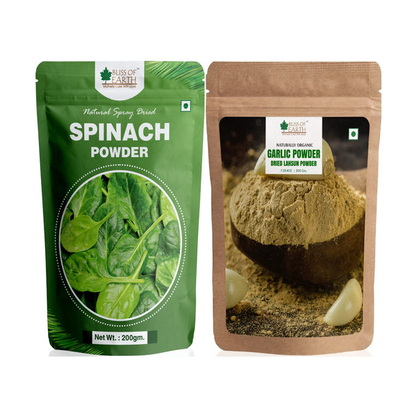 Bliss of Earth 200gm Spinach Powder +200gm Naturally Organic Garlic Powder Natural Spray Dried for cooking