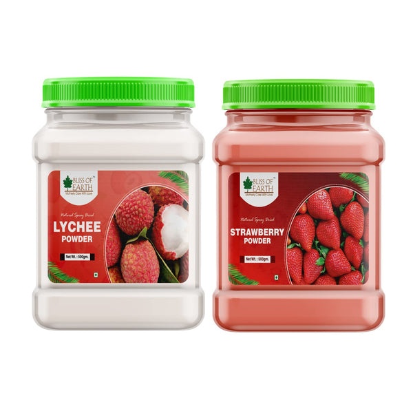 Bliss of Earth 500gm LYCHEE (litchi) Powder + 500gm Strawberry Powder Natural Spray Dried Vitamin A & C Rich Boost your Immunity Combo