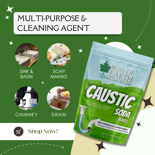 Bliss of Earth Caustic Soda Drain Cleaner, Pure Caustic Soda for Soap Making & Cleaning, Industrial Grade Fast Acting Formula For Clear Blockage Instantly, (1 KG)