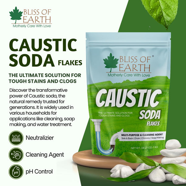 Bliss of Earth Caustic Soda Drain Cleaner, Pure Caustic Soda for Soap Making & Cleaning, Industrial Grade Fast Acting Formula For Clear Blockage Instantly, (1 KG)