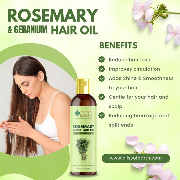 Bliss of Earth Rosemary Oil For Hair Growth With Biotin, Lavender & Geranium Essential Oils, Blend of 20 Herbs To Promotes Healthy Scalps & Hair, No Mineral Oil, 200ml