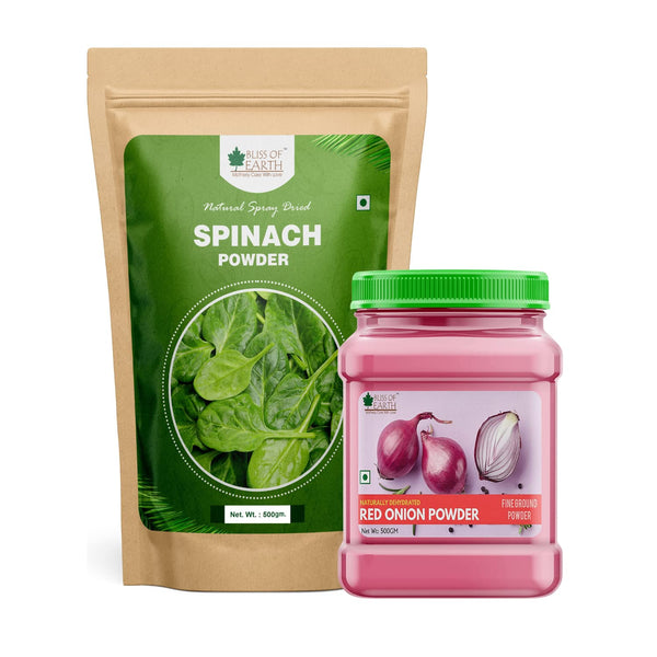 Bliss of Earth 500gm Spinach Powder + 500Gm Red Onion Powder Natural Spray Dried Good for cooking and health