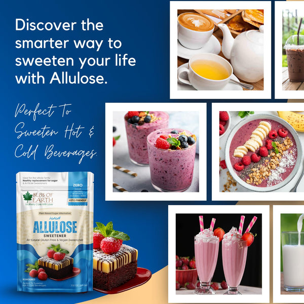 Bliss of Earth Allulose Sweetener 100gm Zero Calorie Keto Sweetener  Natural Sugar Substitute  Zero Glycemic Allulose Powder  Non-GMO, Vegan  Ideal for Baking & Beverages
