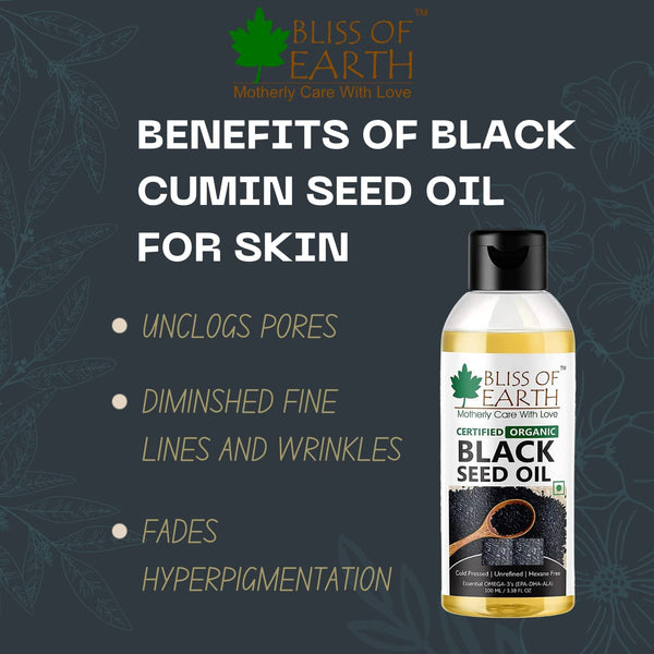 Bliss of Earth 100ML Certified Organic Black Seed Oil | Kalonji Oil+100ML Castor Oil for Hair Growth,Smooth Skin,