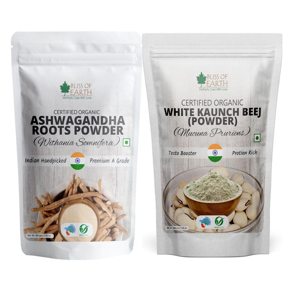 Bliss of Earth Ashwagandha Powder & Kaunch Beej Powder, Mucuna Pruriens Orgnaic for Immunity & Stamina 200gm Each