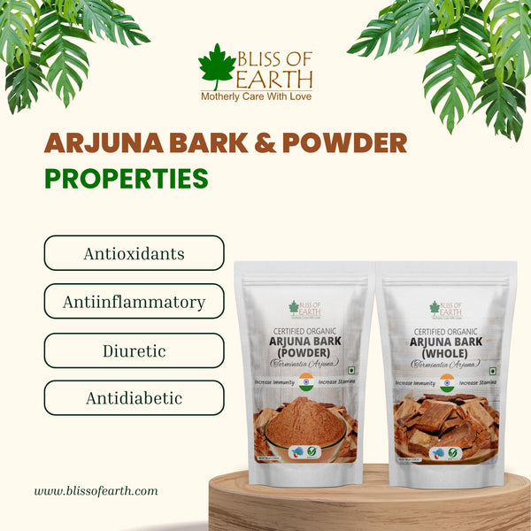 Bliss of Earth Arjuna Bark Powder, 200g, Pure Herbal Supplement for Heart Health and Blood Pressure, Organic, Natural Cardiovascular Support