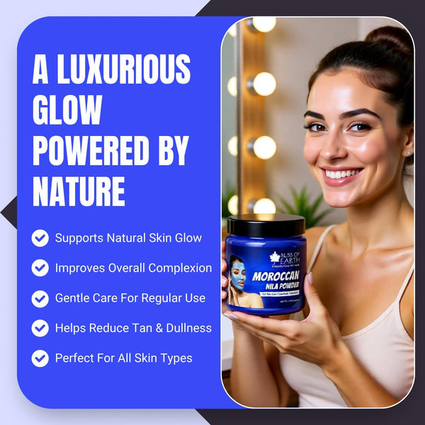 Bliss of Earth Moroccan Blue Nila Powder 50gm for Face Skin Whitening, Anti-Tan & Pore Refining Deep Cleansing, Pore Tightening & Radiant Skin Glow