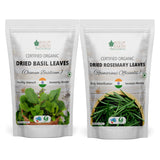 Bliss of Earth Dried Rosemary Leaves & Basil Leaves Tulsi leafs Certified Organic Herbs Great for Tea, Cooking, Seasoning, Health & Wellness 100GM Each
