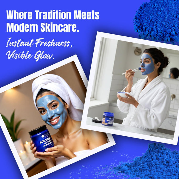 Bliss of Earth Moroccan Blue Nila Powder 50gm for Face Skin Whitening, Anti-Tan & Pore Refining Deep Cleansing, Pore Tightening & Radiant Skin Glow
