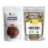 Vietnamese Star Anise Chakra Phool + Indian Carom Seeds (Ajwain) (Pack of 2x200gm)