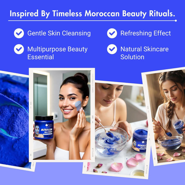 Bliss of Earth Moroccan Blue Nila Powder 50gm for Face Skin Whitening, Anti-Tan & Pore Refining Deep Cleansing, Pore Tightening & Radiant Skin Glow