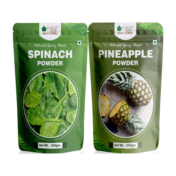 Bliss of Earth 200gm Spinach Powder + 200gm Pineapple powder natural spray dried