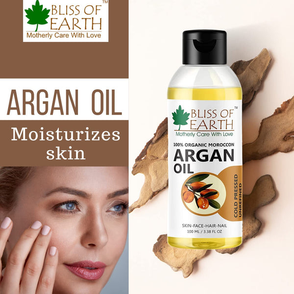 Organic Argan Oil 100ml+100% Pure Wild Crafted Neem Oil 100ml Great for Haircare, Skincare (Pack of 2)