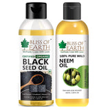 Bliss of Earth� Certified Organic Black Seed Oil | Kalonji Oil +100% Pure Wild Crafted Neem Oil (100ml) | Coldpressed, Unrefined | Great for Haircare, Skincare, (Pack of 2)