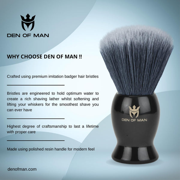 Den of Man Jumbo 27mm Knot Premium Cruelty Free Imitation Badger Hair Shaving Brush, Soft & Ultra Absorbent Bristles For Smooth Shave, Black Resin Handle