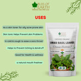 Bliss of Earth Dried Rosemary Leaves & Basil Leaves Tulsi leafs Certified Organic Herbs Great for Tea, Cooking, Seasoning, Health & Wellness 50GM Each