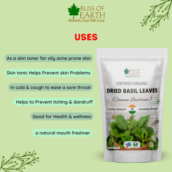 Bliss of Earth Organic Dried Basil Leaves Tulsi leaf & Lemongrass Leaves, Healthy Green Tea Great for Boost Metabolism & Immunity Combo Each 100g