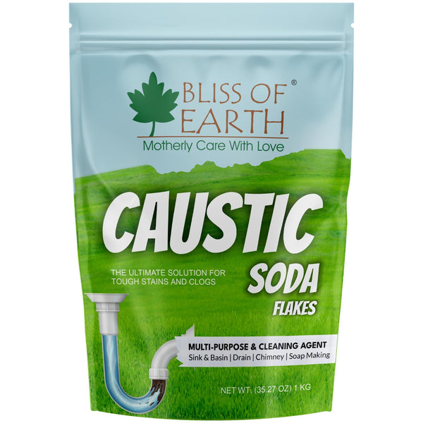 Bliss of Earth Caustic Soda Drain Cleaner, Pure Caustic Soda for Soap Making & Cleaning, Industrial Grade Fast Acting Formula For Clear Blockage Instantly, (1 KG)