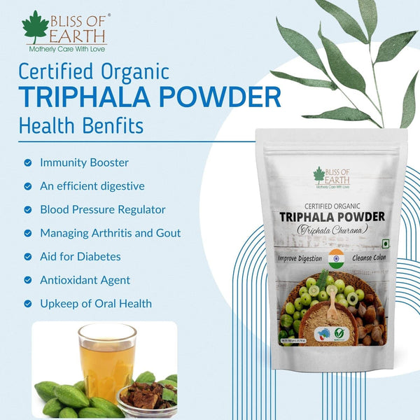 Bliss of Earth 200gm Spinach Powder & 200 gm Organic Triphala Powder Churan Ayurvedic Herbal (Pack of 2)