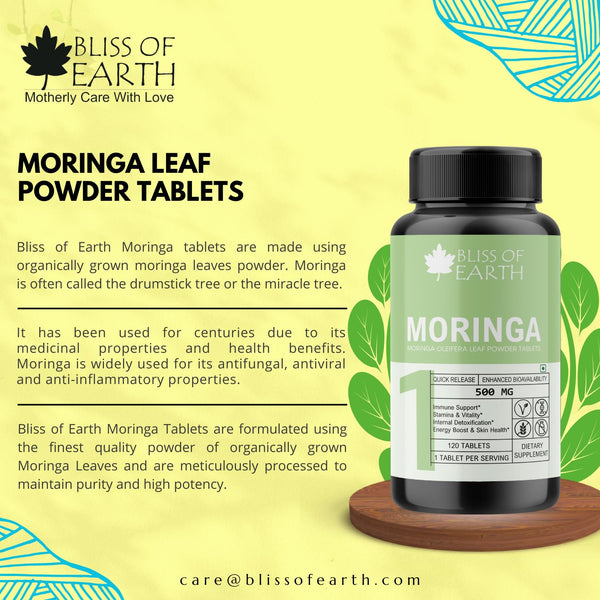 Purity Moringa Oleifera Leaf Powder Tablets 500gm With Quick Release & Enhanced Bioavailability, Green Superfood Supplement, 60 Tablets