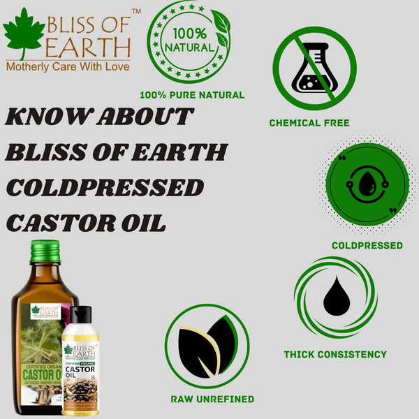 Bliss of Earth 100ML Organic Mustard Oil+Certified Organic Castor Oil for Hair Growth,Smooth Skin, 100ML (Pack of 2)