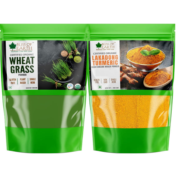 Wheatgrass Powder + Organic Lakadong Turmeric Powder 250gm (Pack of 2)