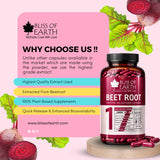 Bliss of Earth BeetRoot Capsules | 120 Veg Capsules 10000 mg (20:1) | Rich Antioxidant Capsule | Supports Energy, Digestion & Overall Wellness | Plant Based Supplement