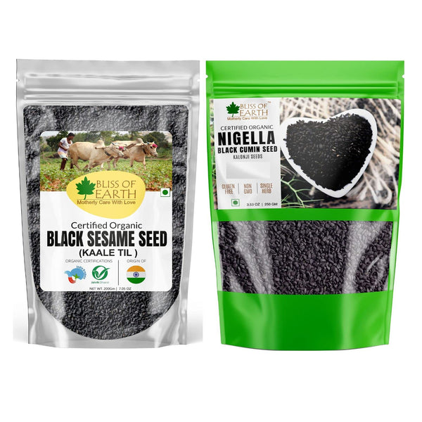 Unhulled Black Sesame Seeds, Kaale Til 200gm + Organic Black Cumin Kalonji Seeds, Nigella Seeds 250gm (Pack of 2)