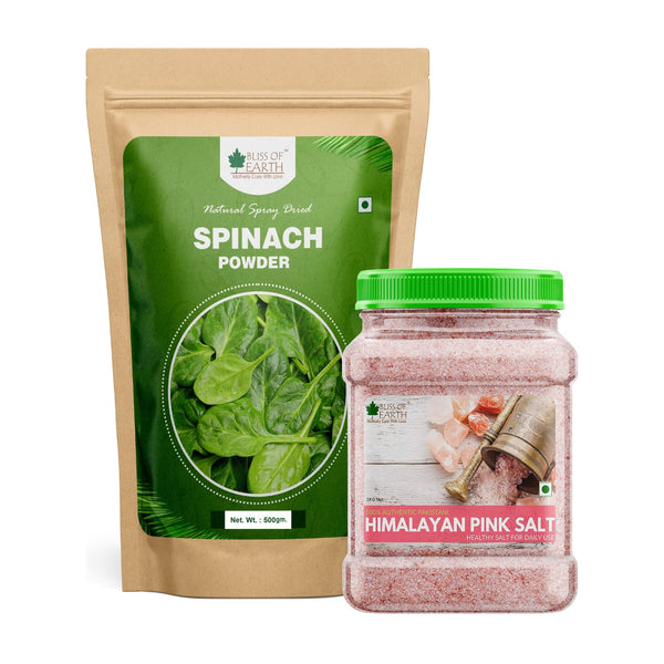 Bliss of Earth 500gm Spinach Powder + 1KG Pure Pakistani Himalayan Pink Salt Non Iodised for Weight Loss & Healthy Cooking, Natural Substitute of White Salt