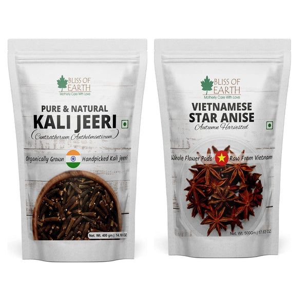 Bliss of Earth 400gm Kali Jeeri Bitter Cumin, Kadwa Jeera & 500gm Star Anise Whole spices, Chakra Phool ,Organic Good for Health