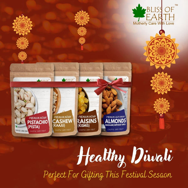 Bliss of Earth Premium Califorina Almonds (Badam) + Indian Cashew (Kaaju) Rich in Fiber Great for Immunity, Brain Best for Diwali Gift 200gm Each